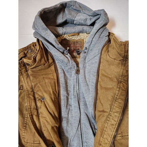 Levi's Men's Large Tall Hooded Military Jacket – Washed Cotton, Sherpa Lined - Picture 3 of 11